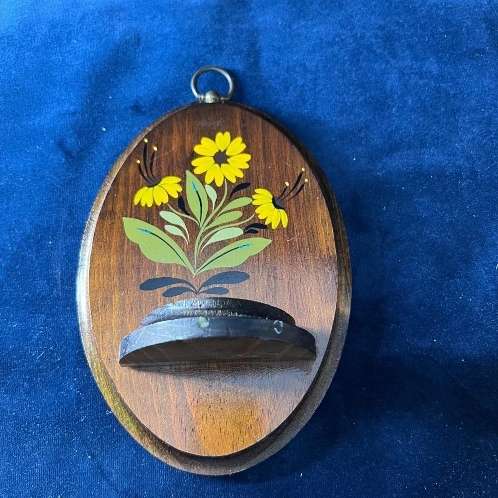 Oval Wooden Wall Plaque with Painted Flowers Small Shelf - Cottagecore Whimsi
